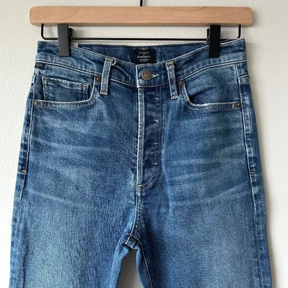 Citizens of Humanity Raw Hem Straight Jeans Womens Sz 25 Medium Wash Ankle Slit - Picture 2 of 10